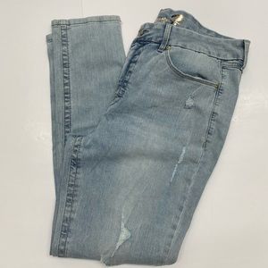 Seven7 Tummyless High Rise Skinny Light Wash Distressed Denim Jeans Sz 16